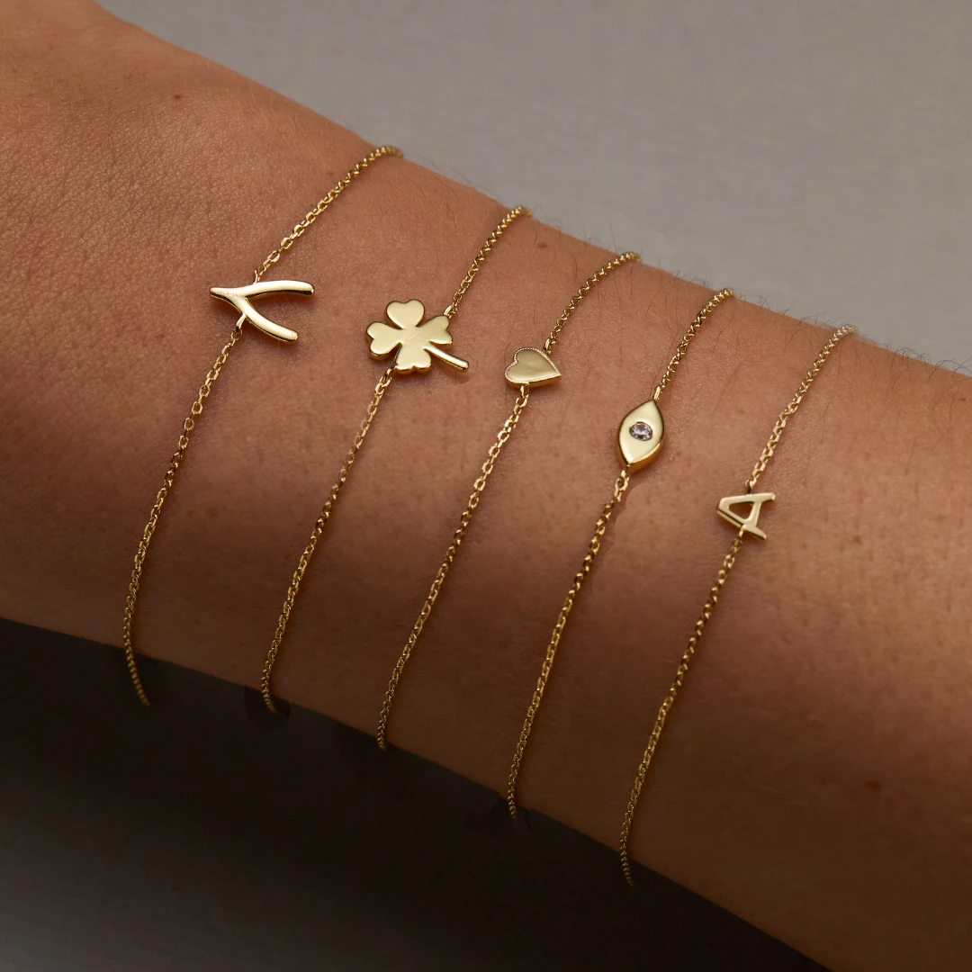 Solid Gold Miniature Initial Letter Bracelet - Image 2