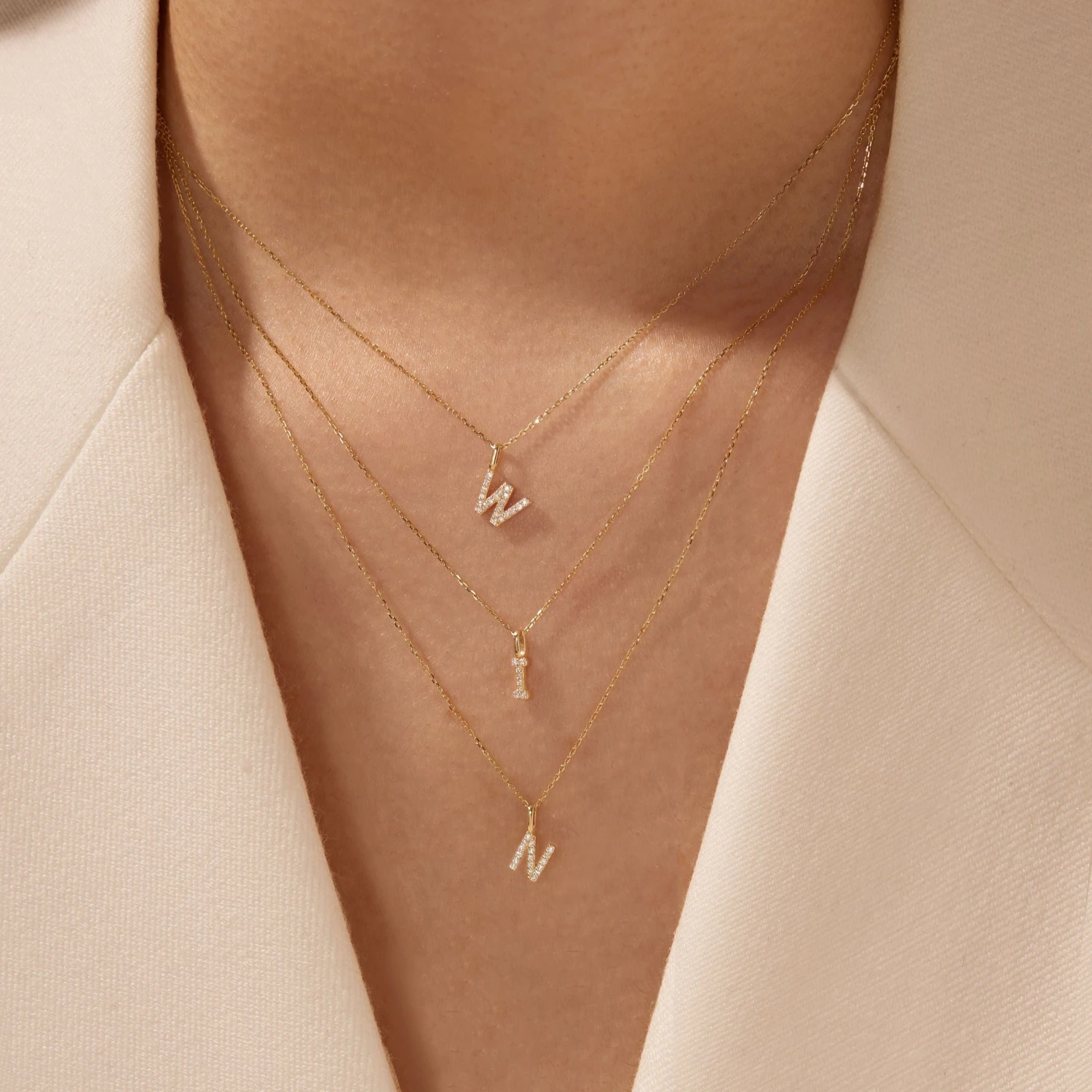 Solid Gold Genuine Diamond Initial Letter Necklace - Image 10