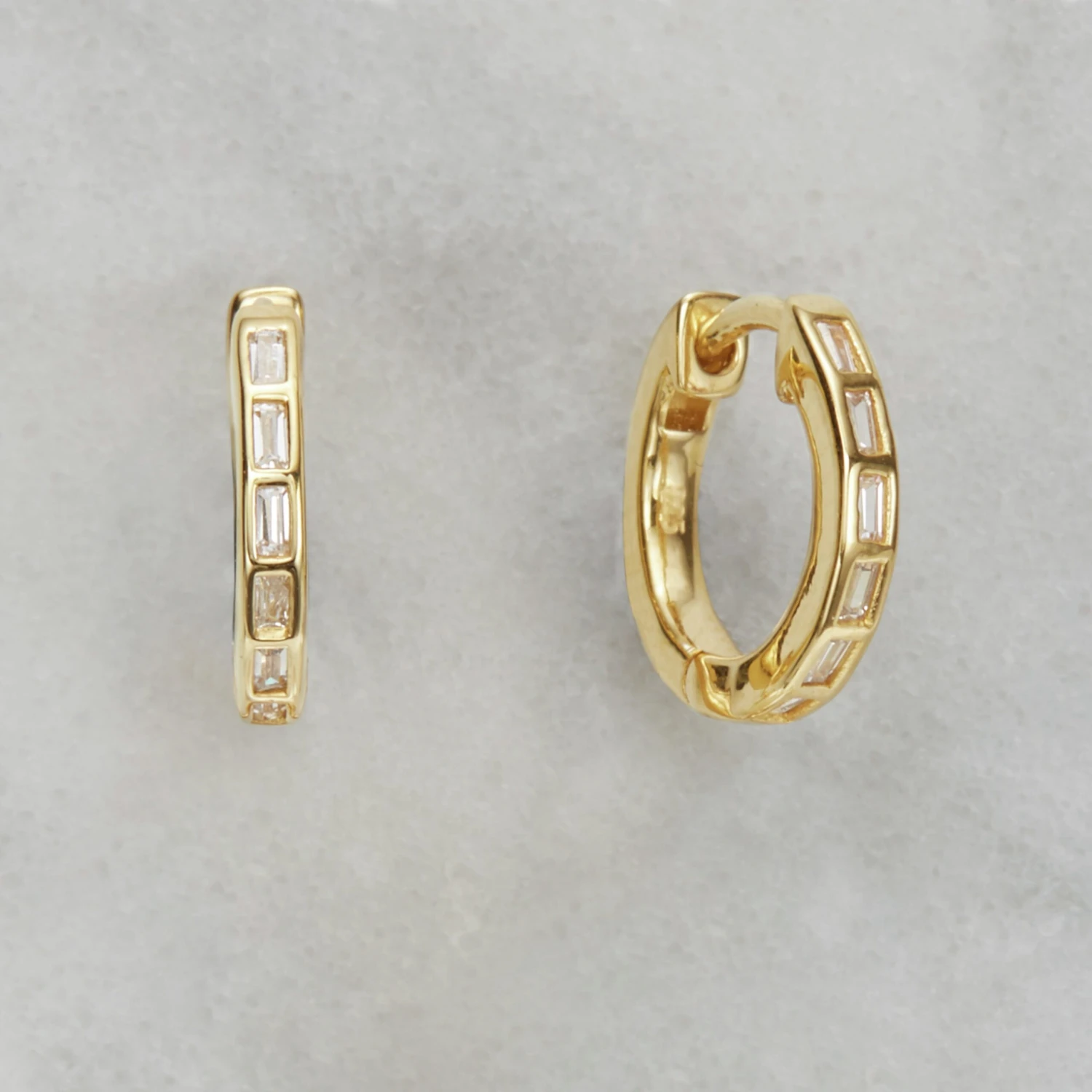 Silver Diamond Style Baguette Medium Hoop Earrings - Image 4