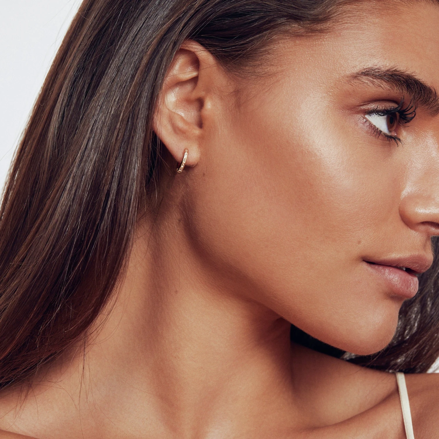 Silver Diamond Style Baguette Pearl Drop Hoop Earrings - Image 8