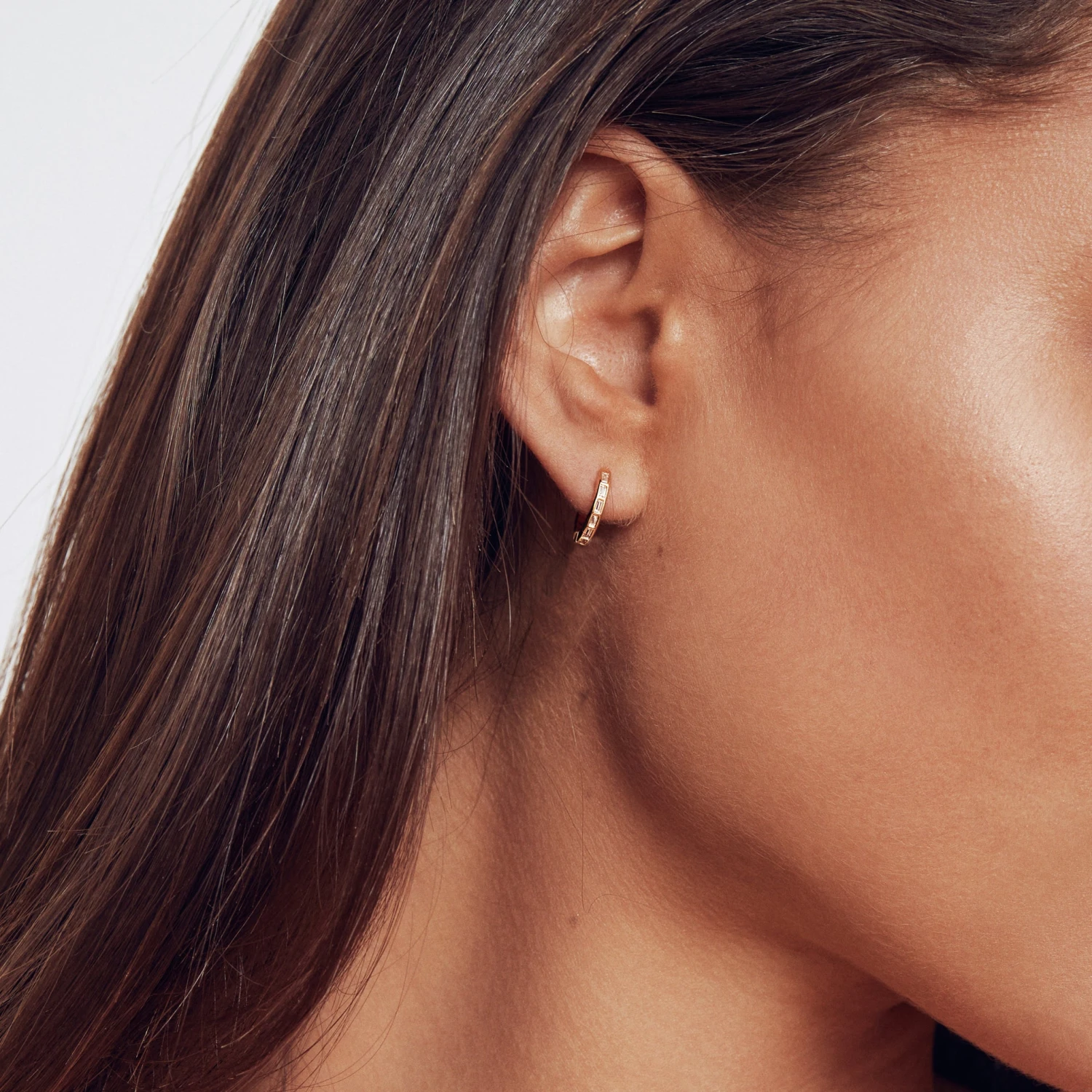 Gold Diamond Style Baguette Medium Hoop Earrings - Image 2