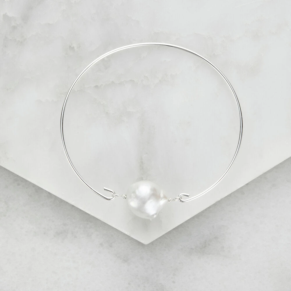 Silver Baroque Pearl Bangle - Image 3
