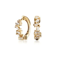 Gold Diamond Style Jagged Huggie Hoop Earrings