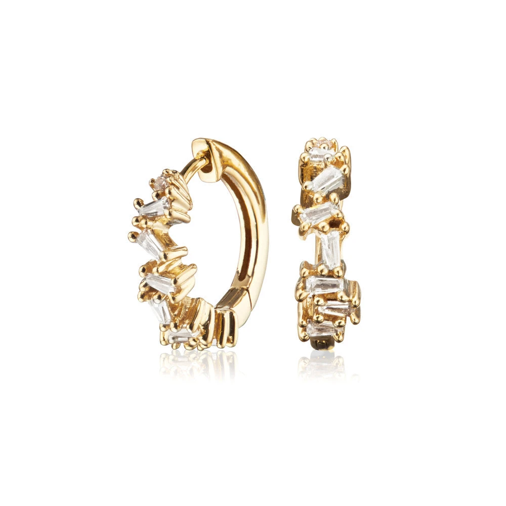 Gold Diamond Style Jagged Huggie Hoop Earrings