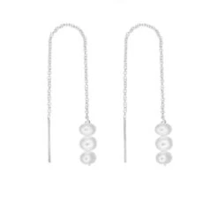 Silver Cluster Pearl Drop Ear Threaders