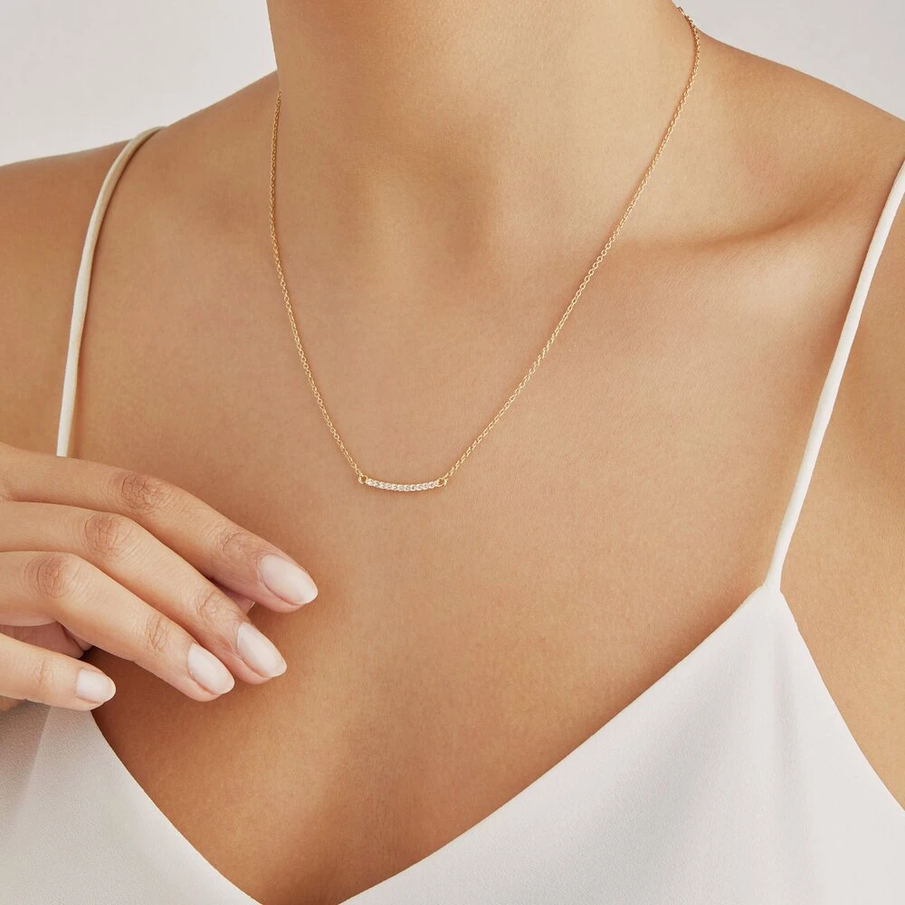 Gold Diamond Style Bar Necklace - Image 2