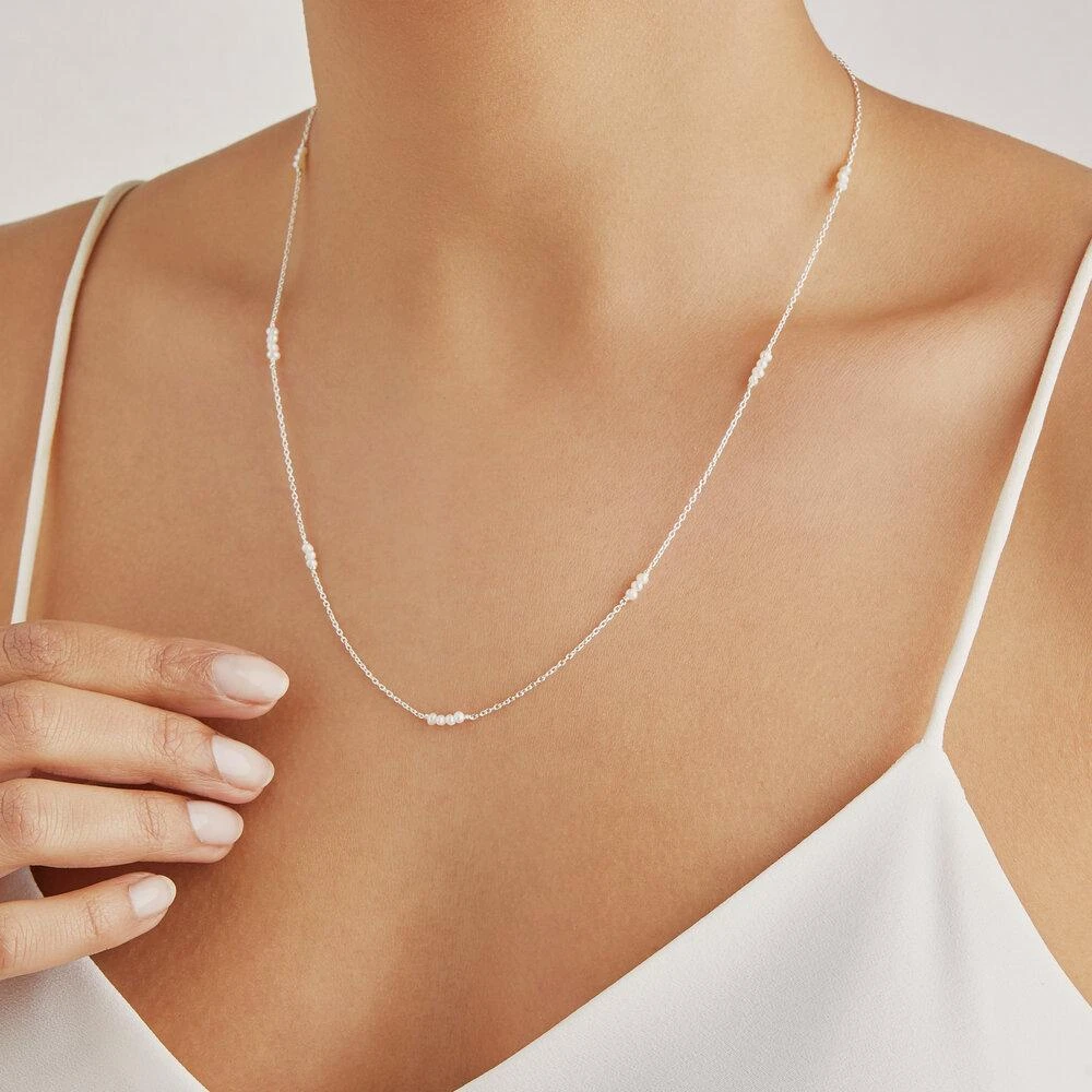 White Gold Mini Pearl Necklace - Image 2