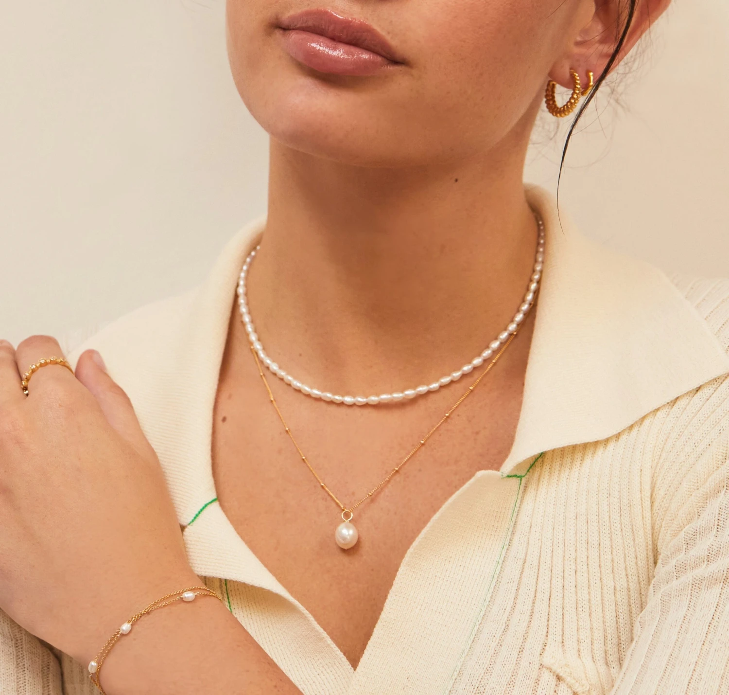 Rose Gold Large Pearl Satellite Necklace - Image 2