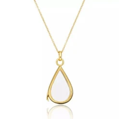 Gold Glass Gemstone Teardrop Locket