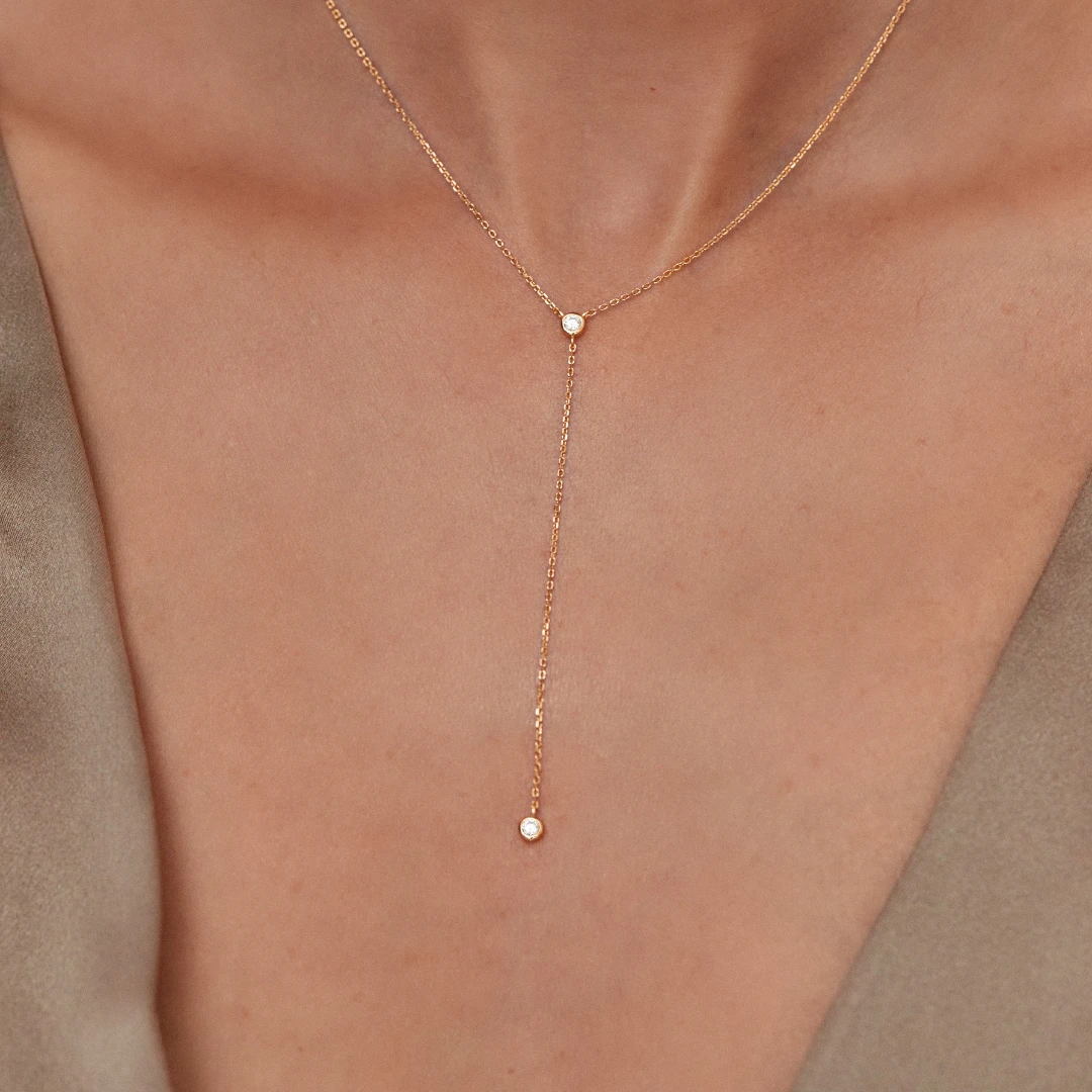 Solid White Gold Diamond Lariat Necklace - Image 2