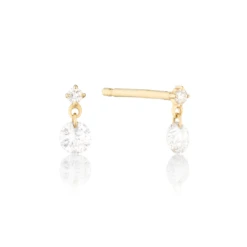 Gold Floating Diamond Style Drop Stud Earrings