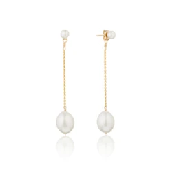 Gold Large And Small Pearl Drop Stud Earrings