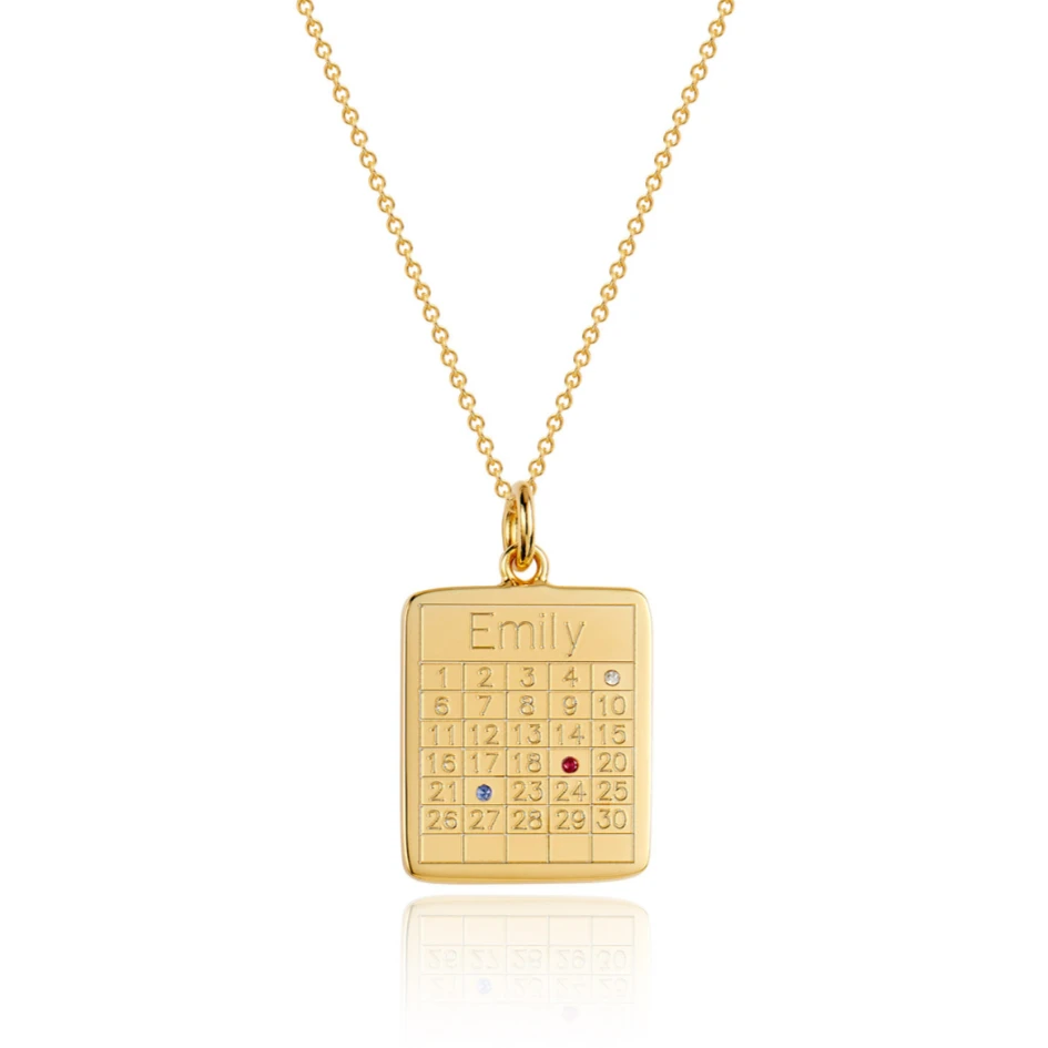 Gold Personalised Family Calendar Necklace