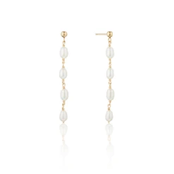 Gold Four Seed Pearl Drop Earrings