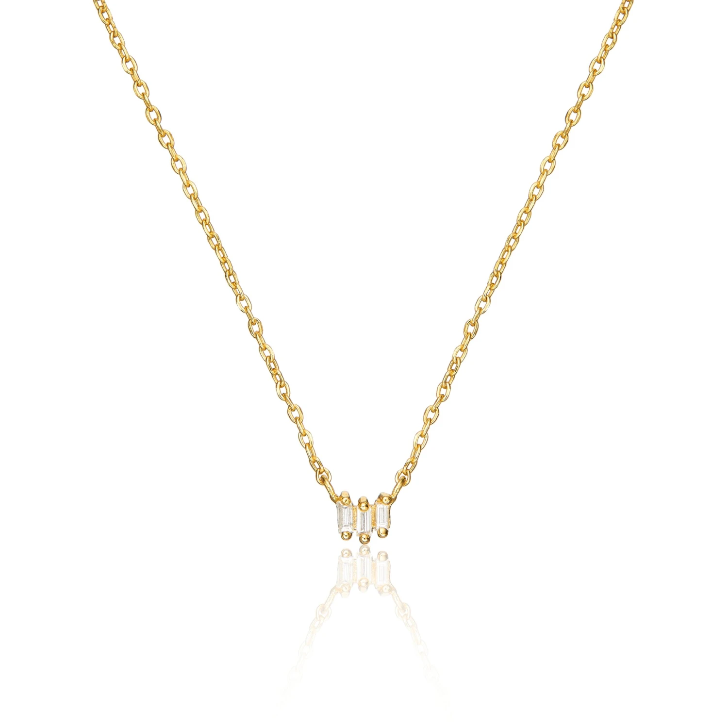 Gold Triple Baguette Diamond Necklace