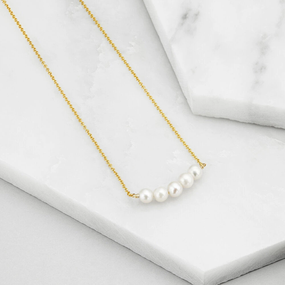 Gold Pearl Cluster Necklace - Image 4