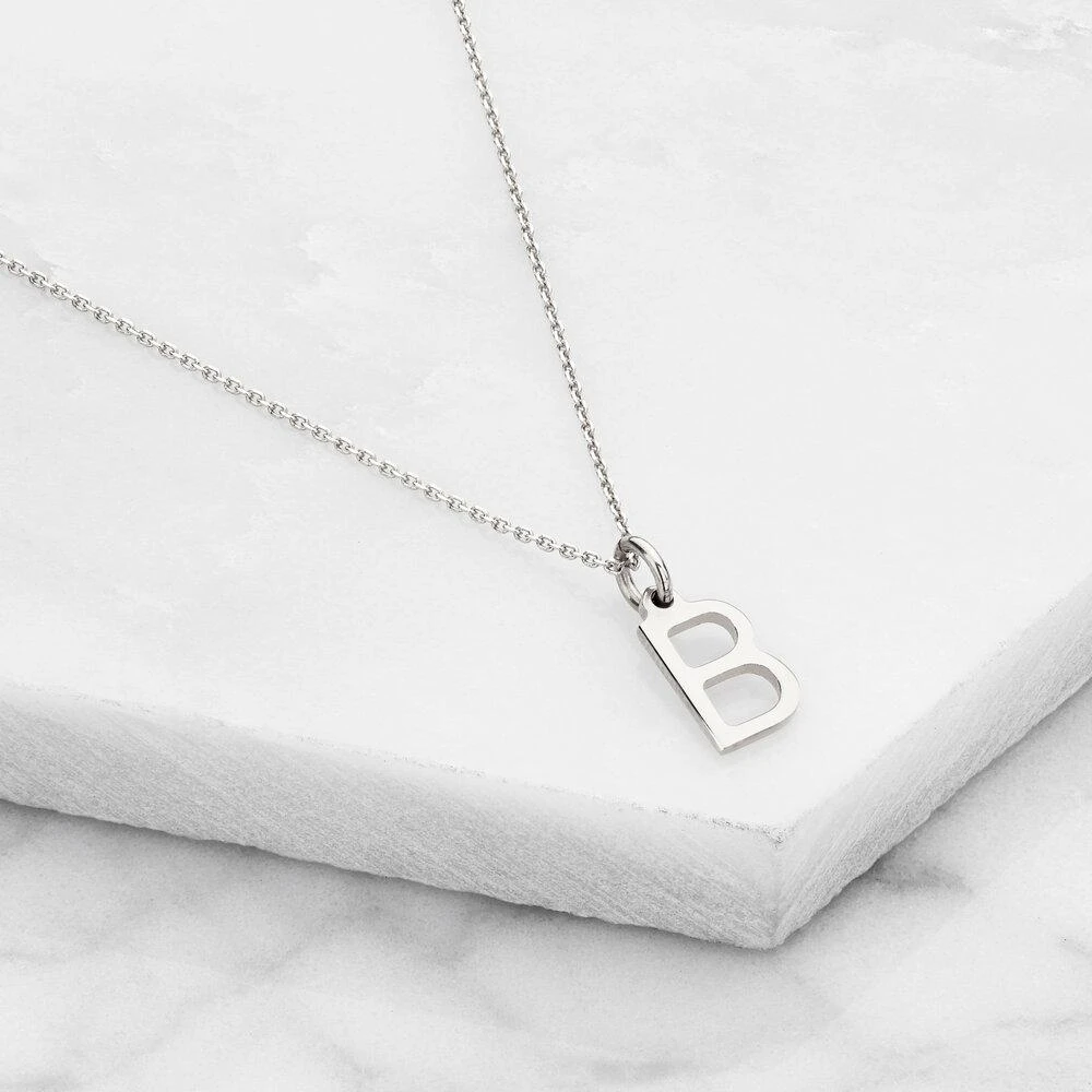 Solid White Gold Initial Letter Necklace - Image 7