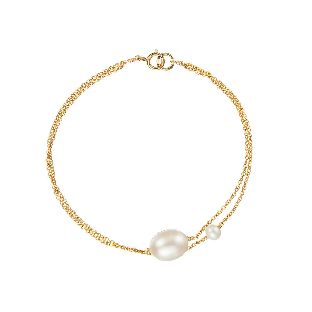 Gold Layered Large And Small Pearl Bracelet