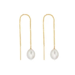 Gold Large Pearl Drop Ear Threaders