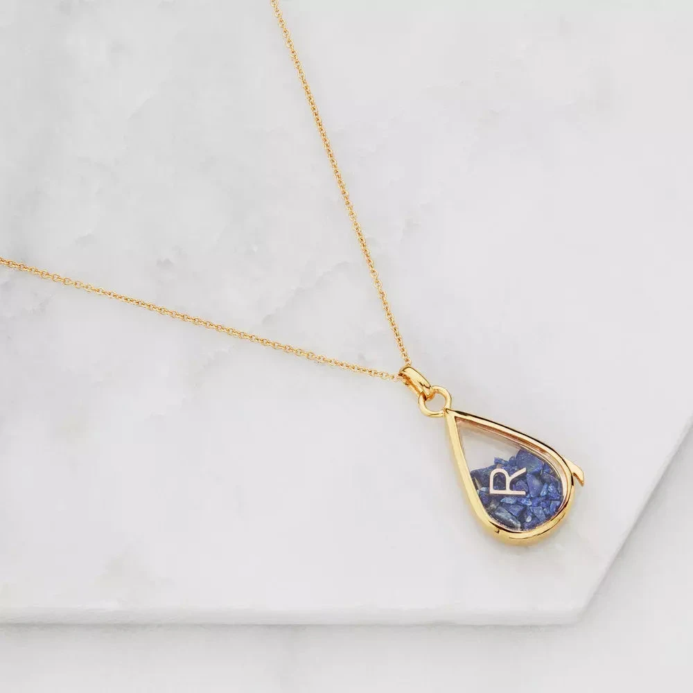 Gold Glass Gemstone Teardrop Locket - Image 4