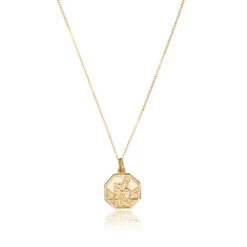 Solid Gold Small Octagonal St Christopher Necklace