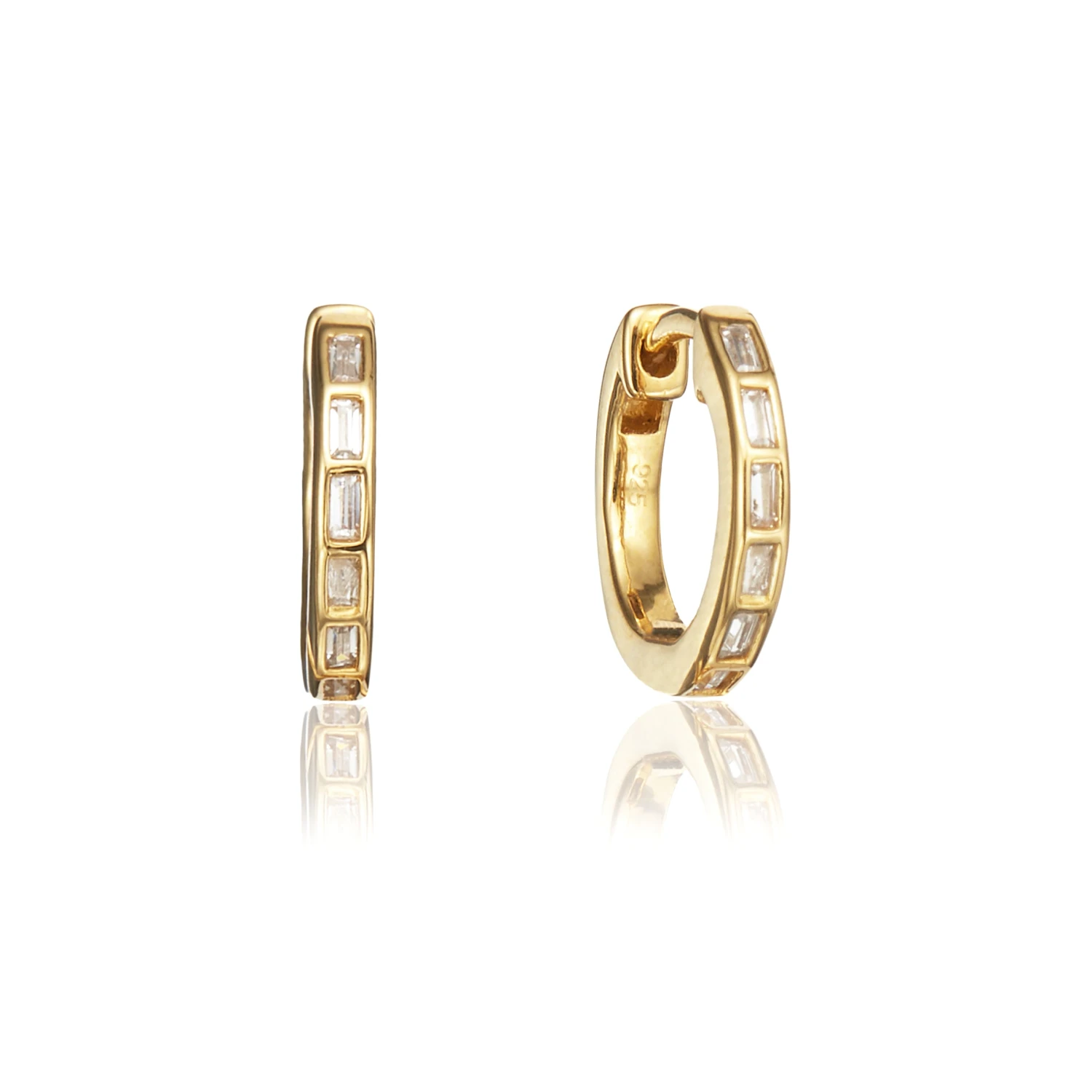 Gold Diamond Style Baguette Pearl Drop Hoop Earrings - Image 5