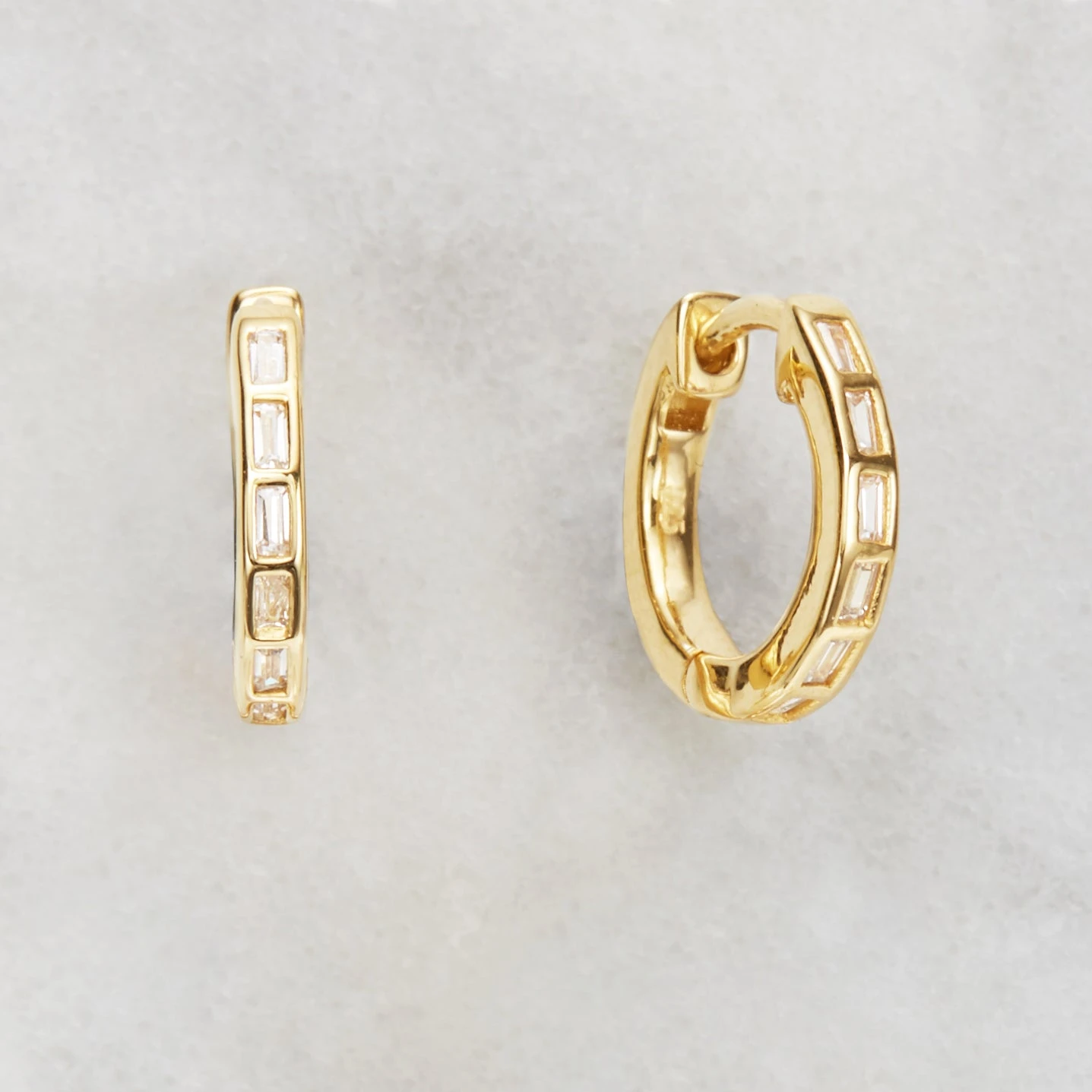 Gold Diamond Style Baguette Medium Hoop Earrings - Image 3