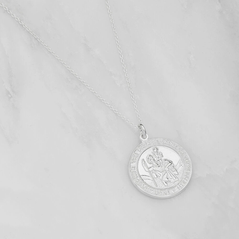 Silver Large Round St Christopher Medallion Necklace - Image 5