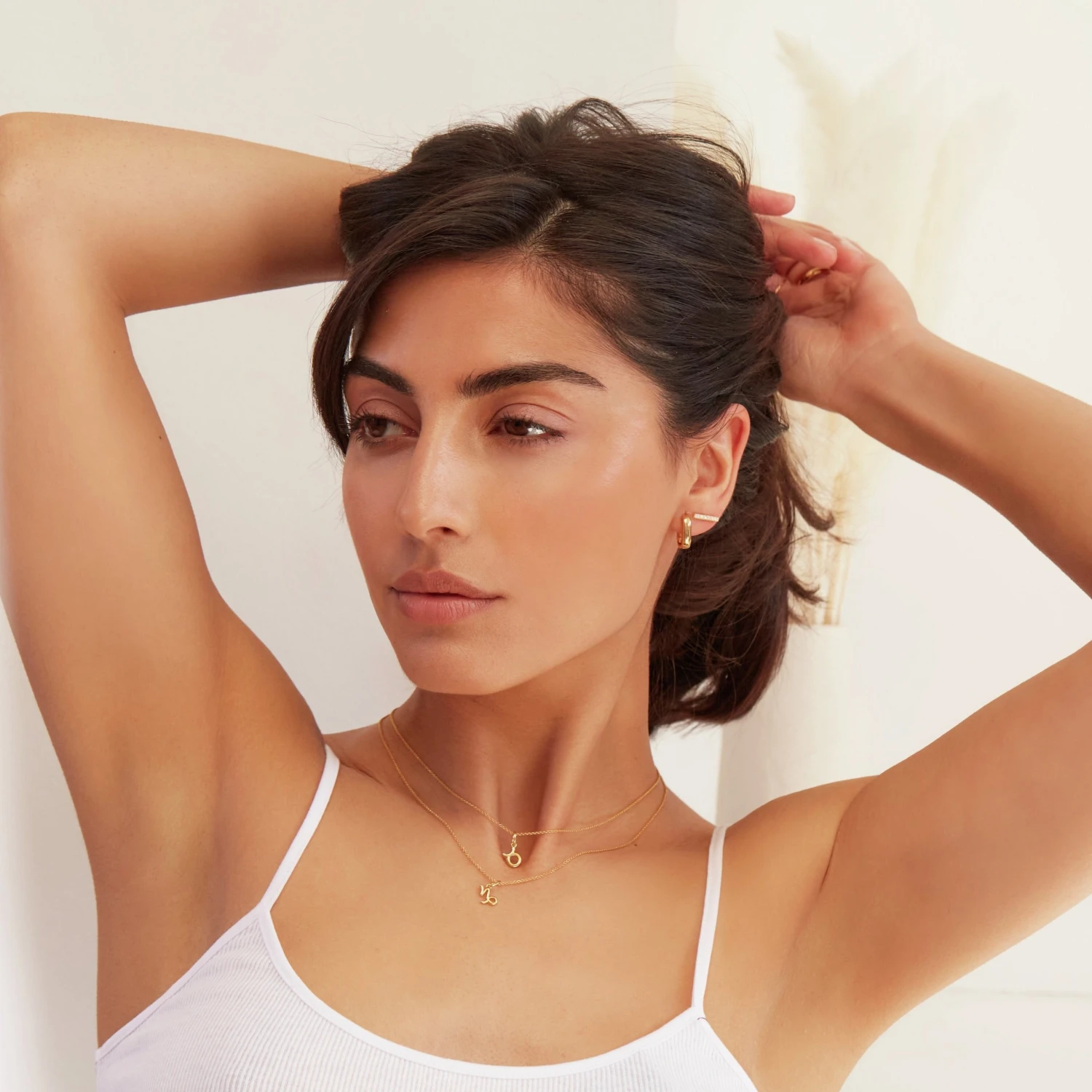 Gold Diamond Style Bar Stud Earrings - Image 3