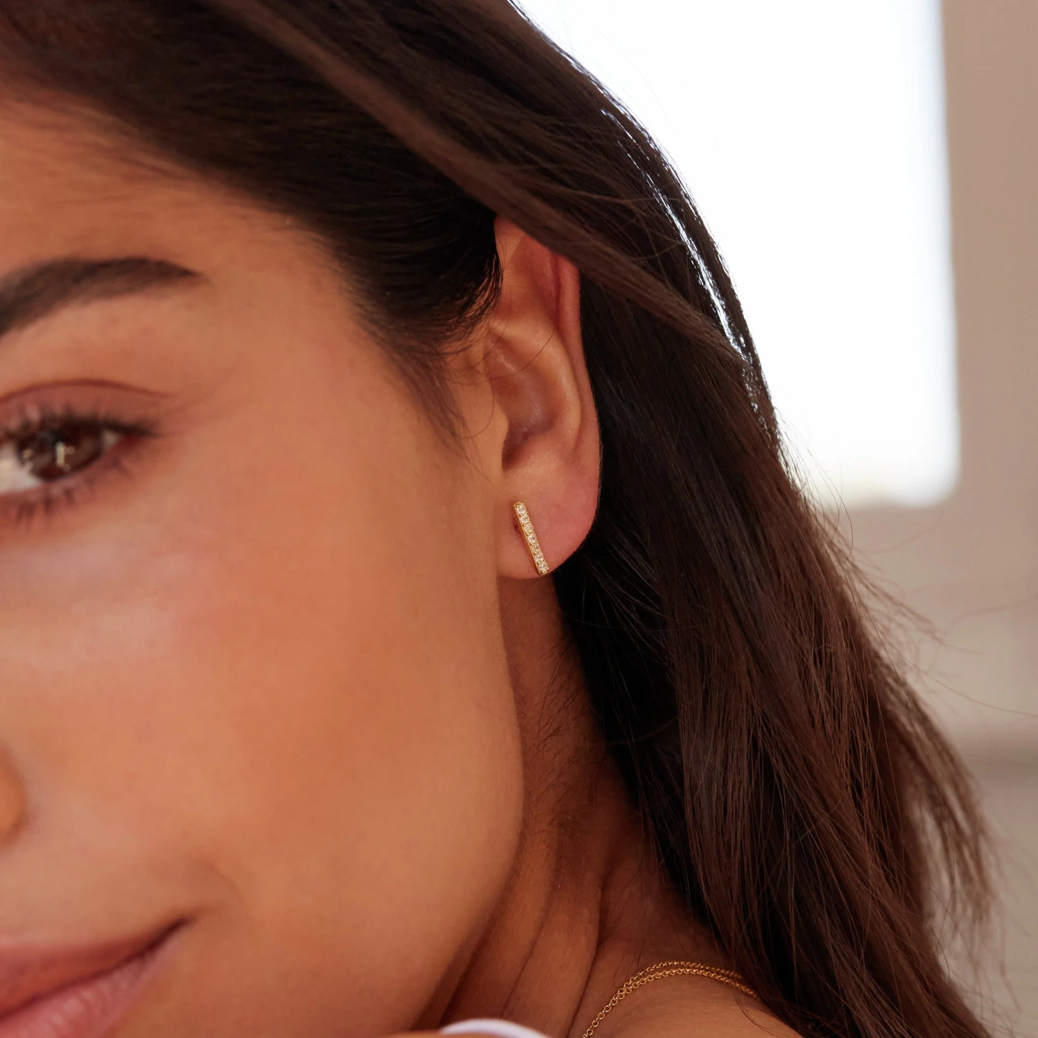 Gold Diamond Style Bar Stud Earrings - Image 2