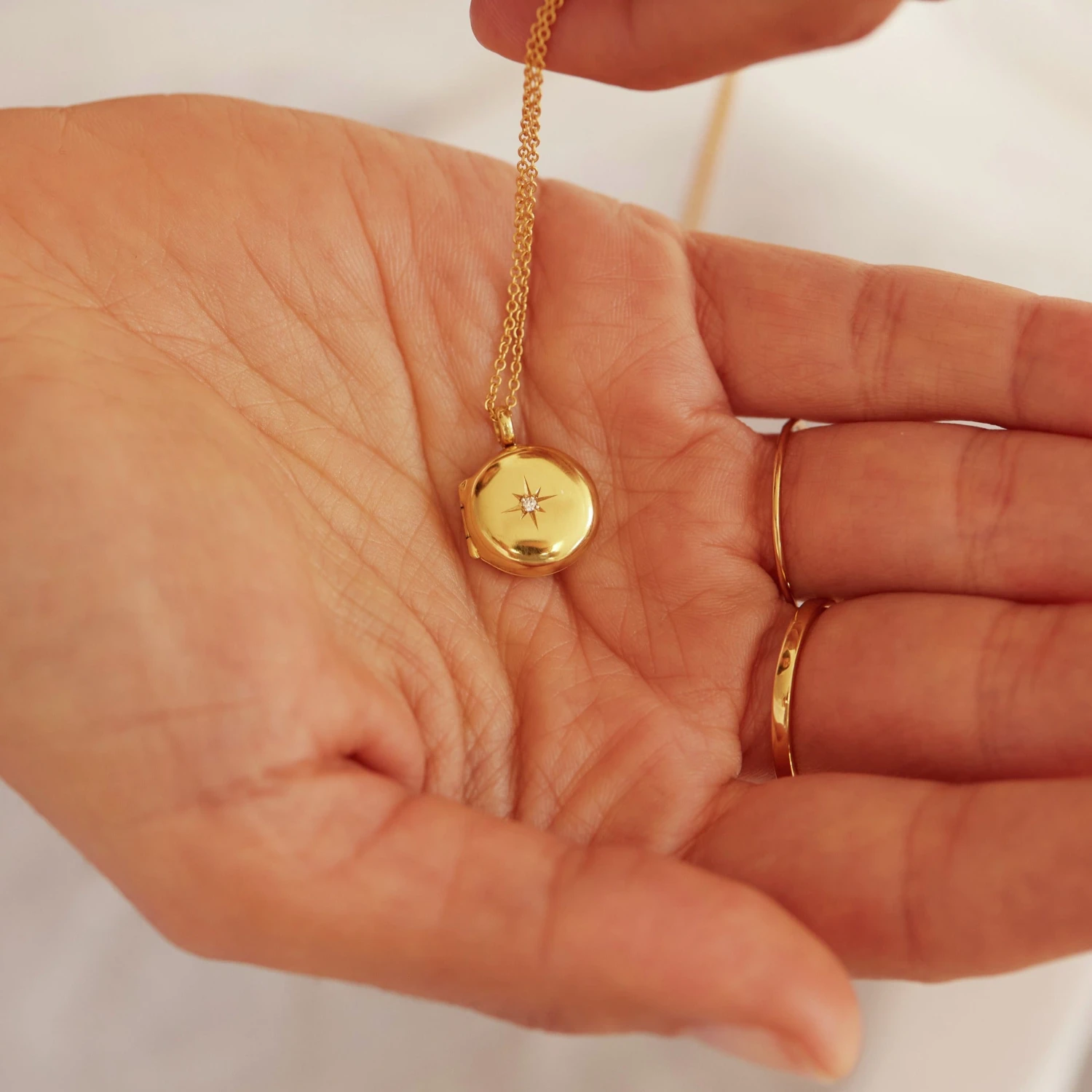 Silver Small Round Diamond Locket Necklace - Image 8