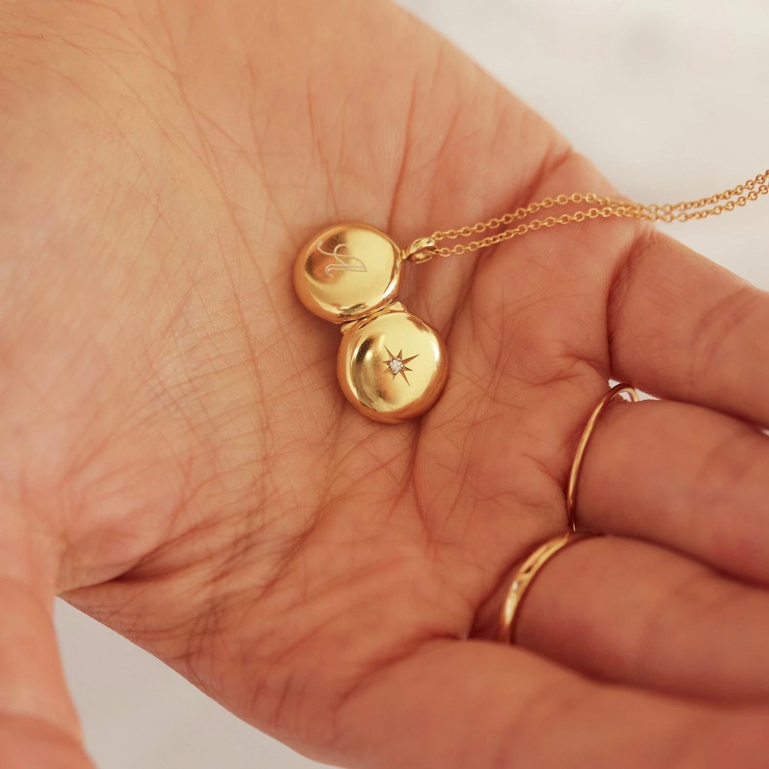 Gold Small Round Diamond Locket Necklace - Image 12