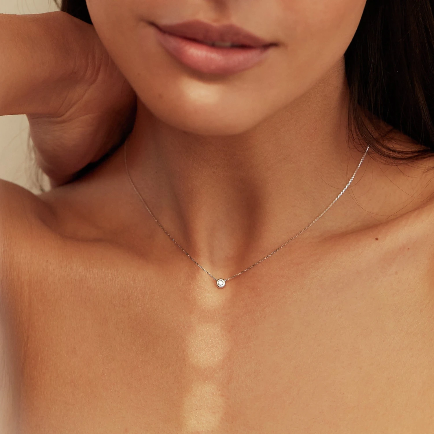 Solid White Gold Floating Diamond Necklace - Image 4