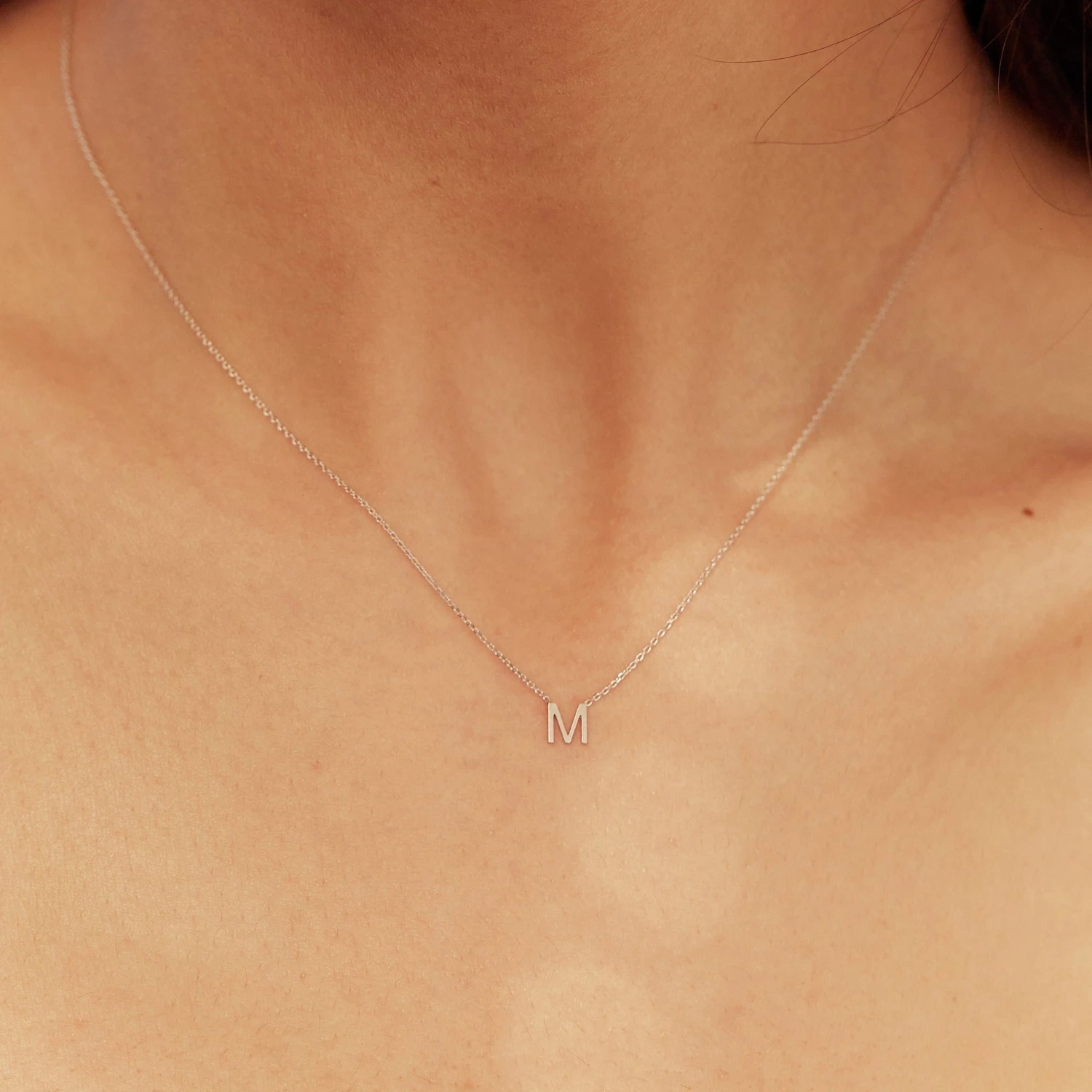 Solid White Gold Miniature Initial Letter Necklace - Image 12