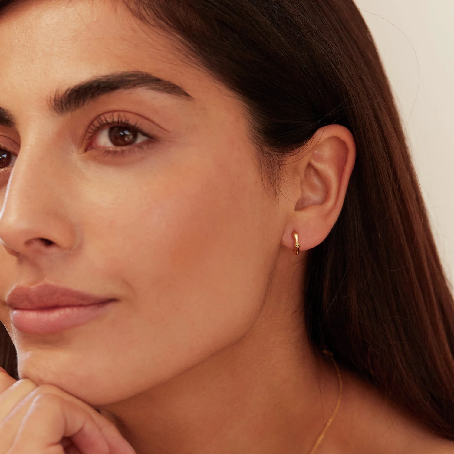 Gold Molten Huggie Hoop Earrings - Image 4