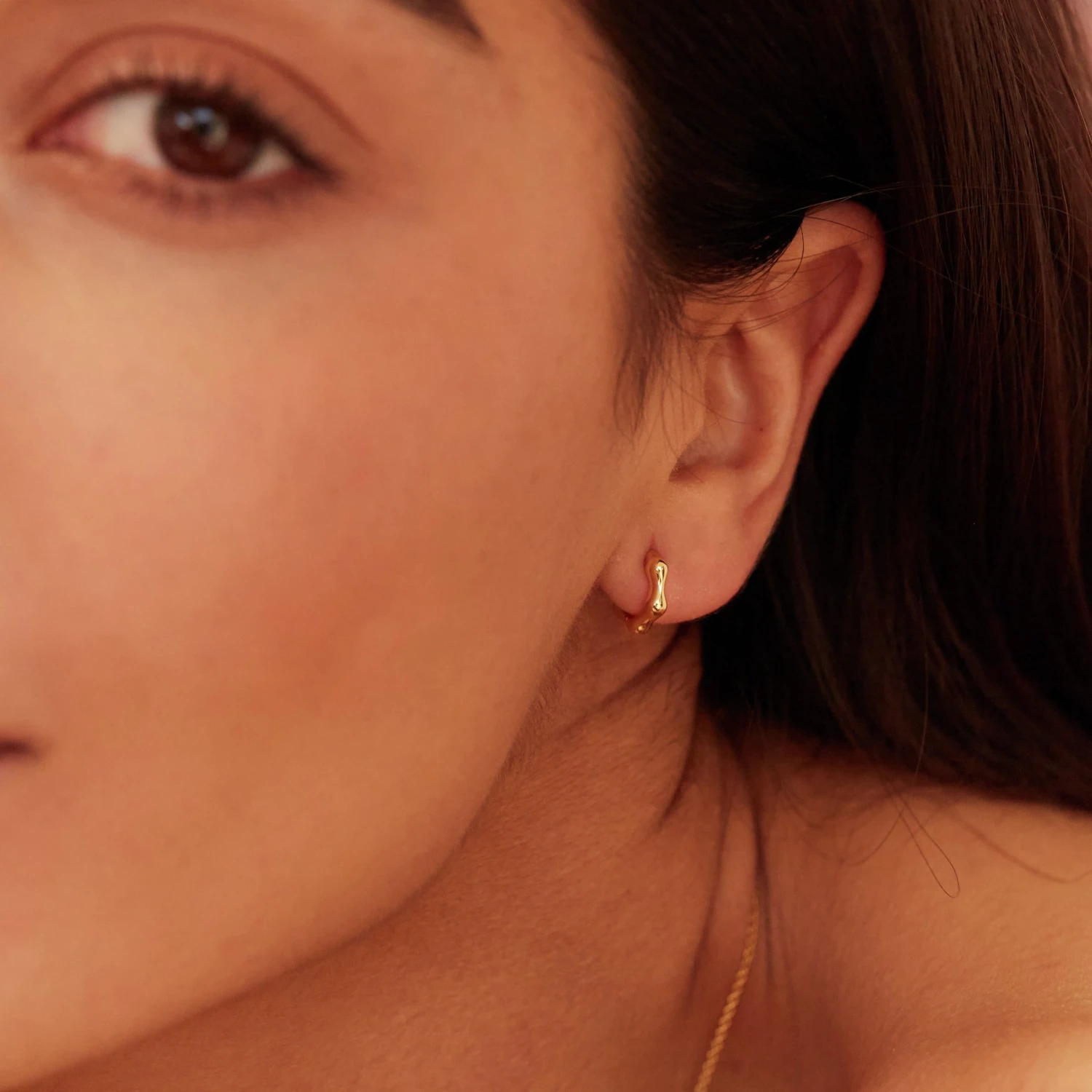 Silver Molten Huggie Hoop Earrings - Image 5