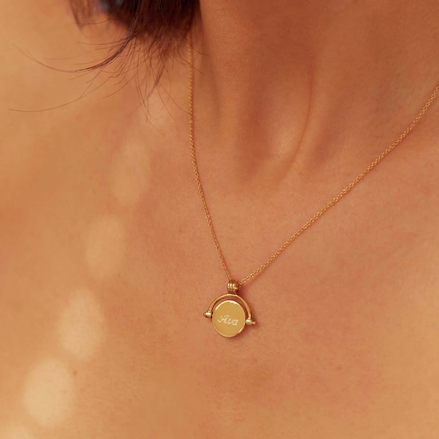 Gold Mother Of Pearl Spinning Disc Necklace - Image 8