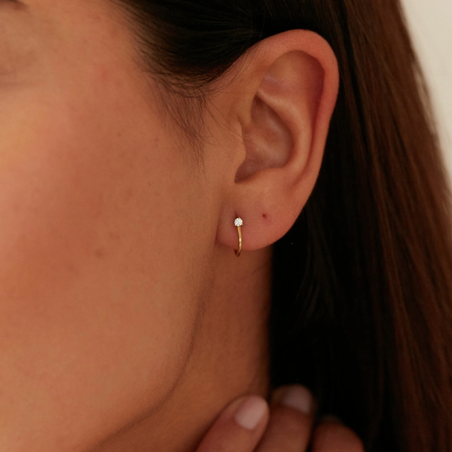 Solid White Gold Genuine Diamond Lobe Hoop Stud Earrings - Image 4