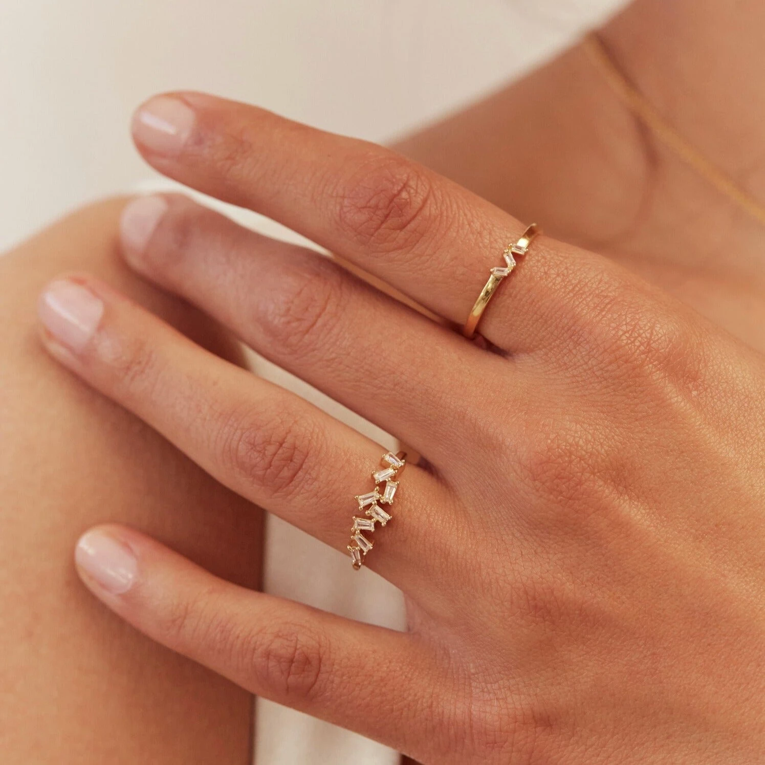 Gold Diamond Style Baguette Ring - Image 2