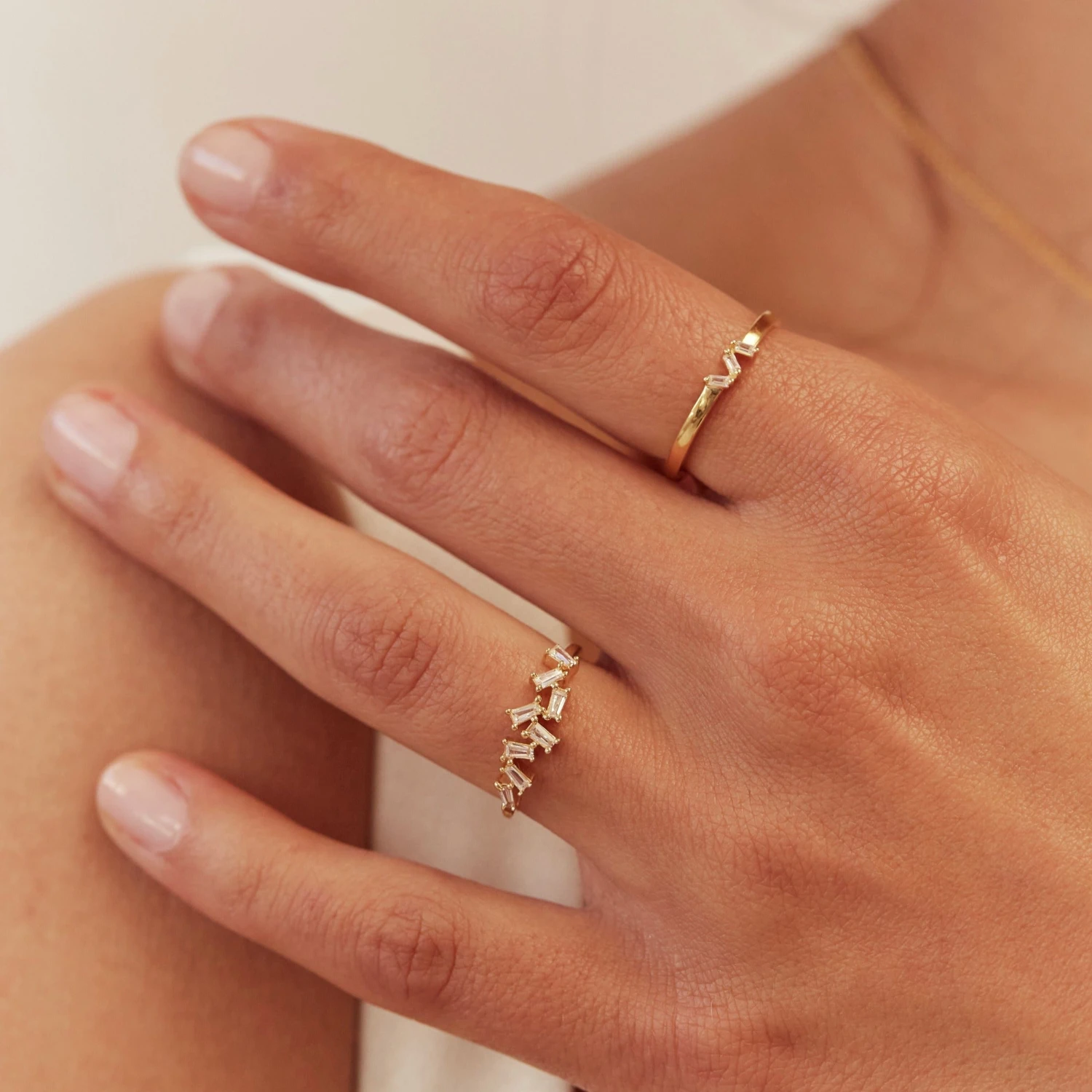 Silver Diamond Style Three Baguette Ring - Image 8