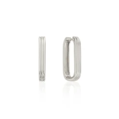 Silver Large Ribbed Hoop Earrings