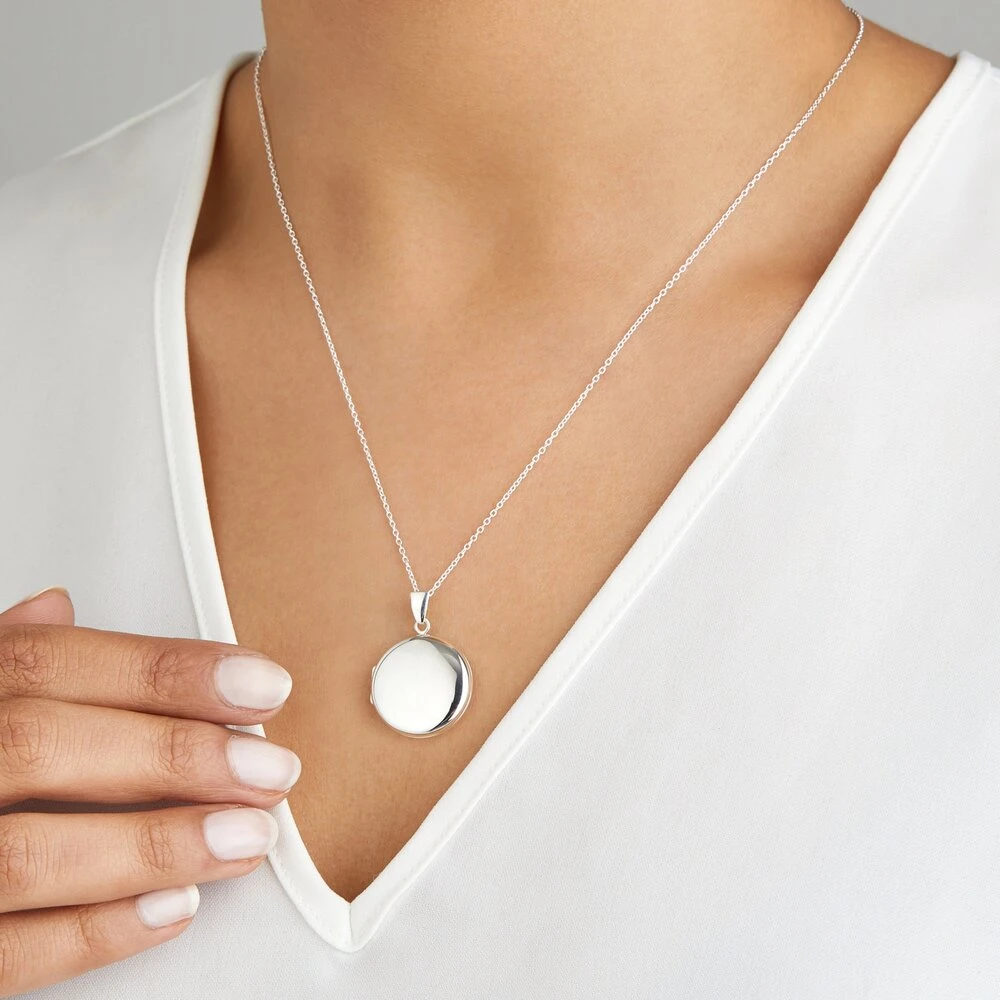 Silver Large Round Locket Necklace - Image 6
