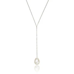Silver Large Pearl Lariat Necklace