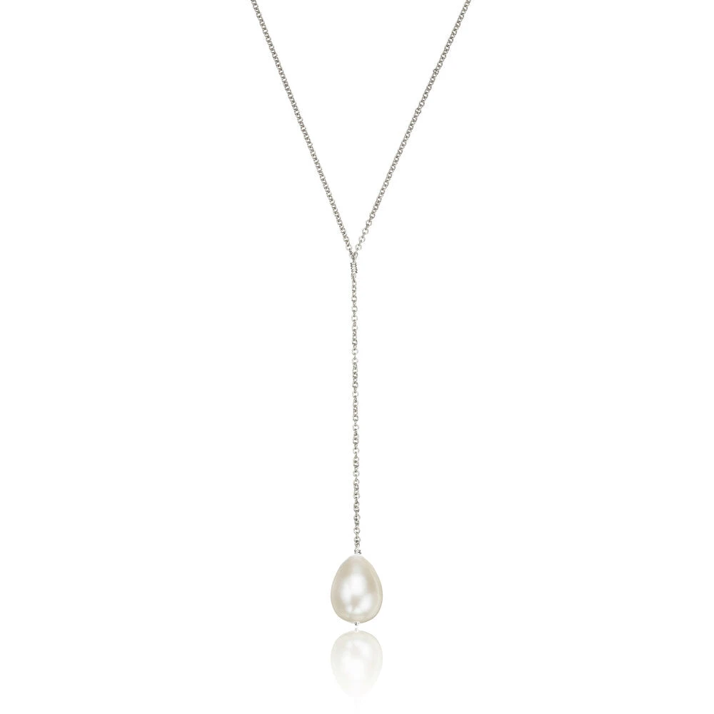 Silver Large Pearl Lariat Necklace