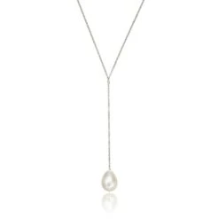White Gold Large Pearl Lariat Necklace