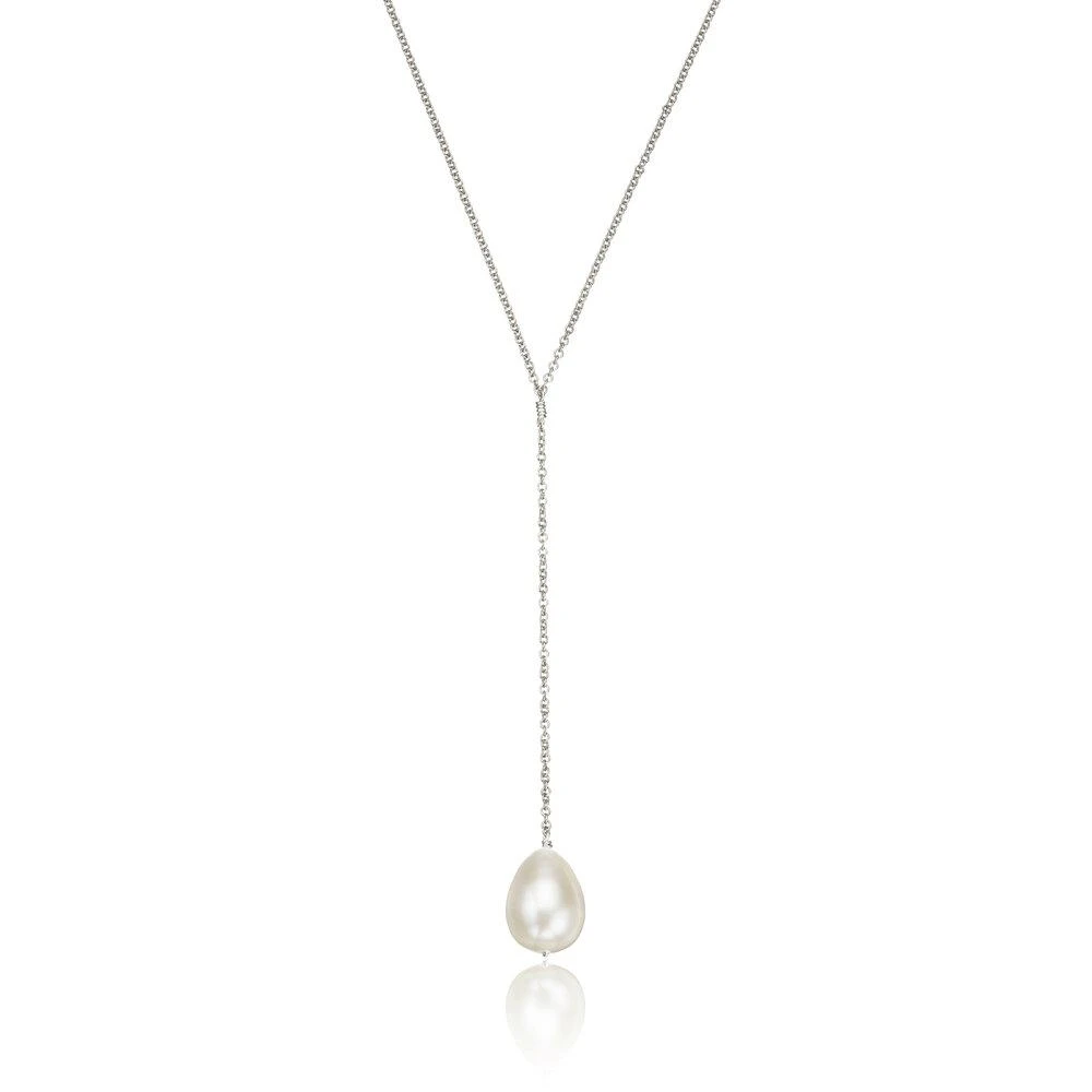 White Gold Large Pearl Lariat Necklace