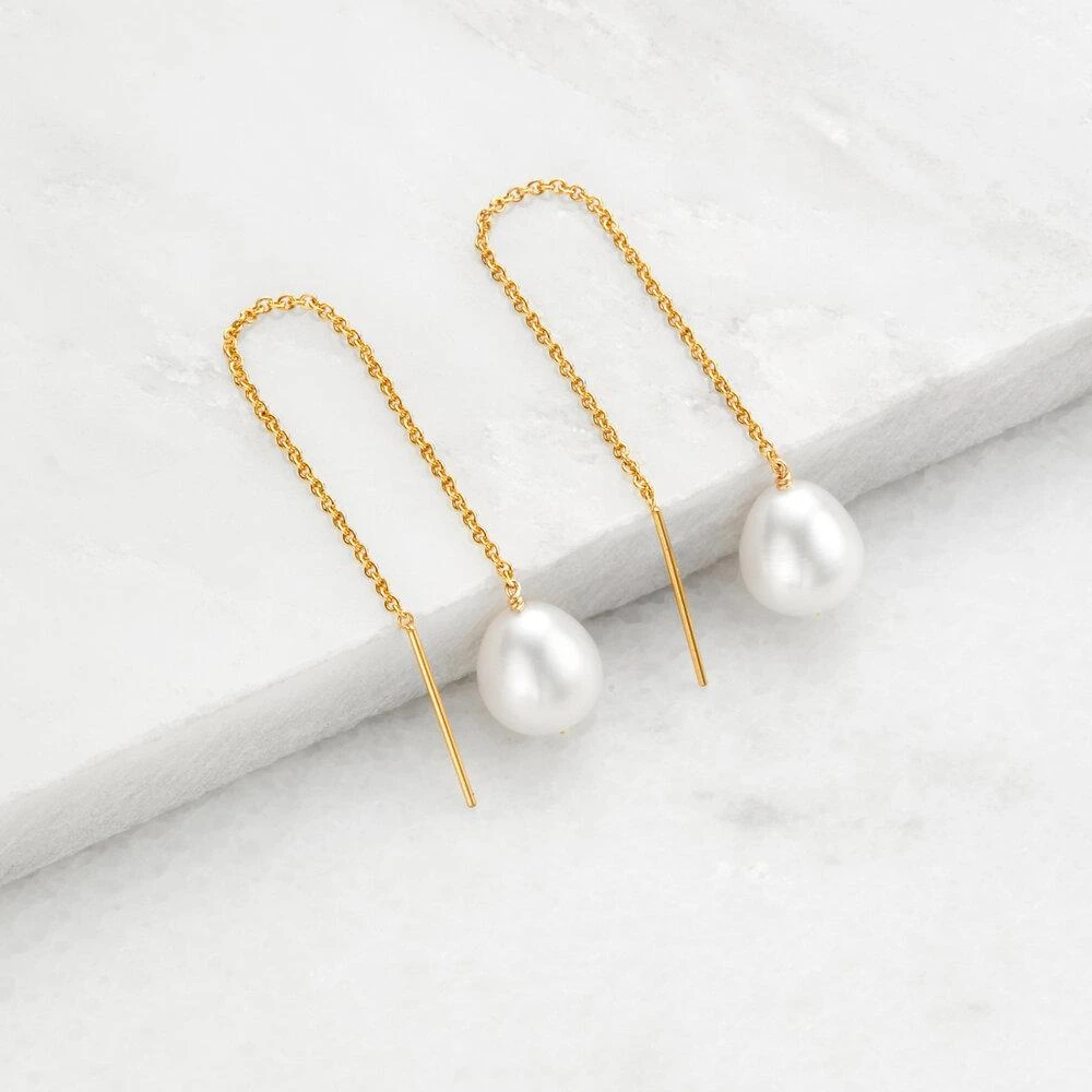 Rose Gold Large Pearl Drop Ear Threaders - Image 3