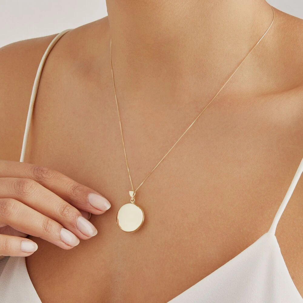 Solid Gold Large Round Locket Necklace - Image 3