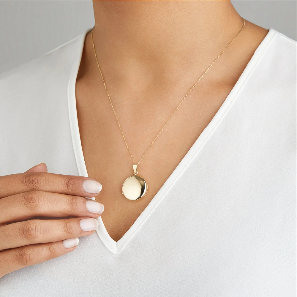 Solid Gold Large Round Locket Necklace - Image 9