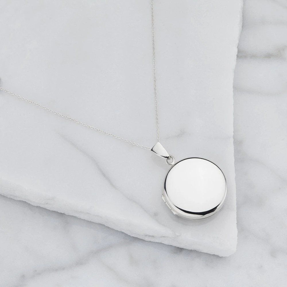 Silver Large Round Locket Necklace - Image 3